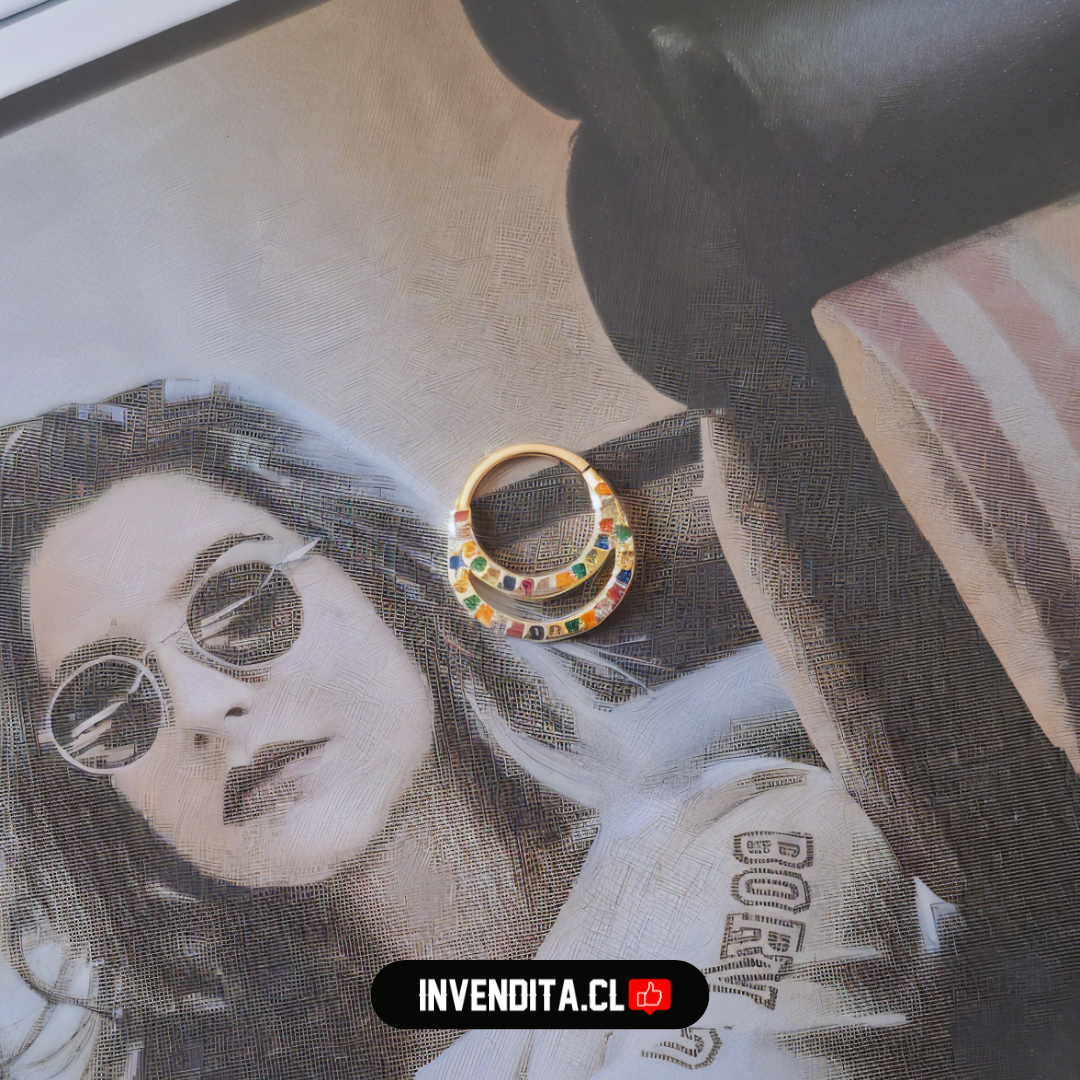 Aros enchapados en oro piercing septum con circones de colores