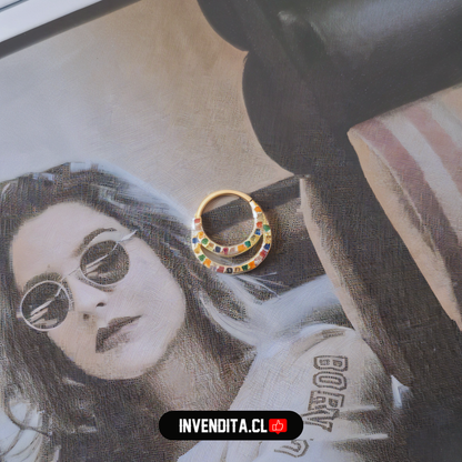 Aros enchapados en oro piercing septum con circones de colores