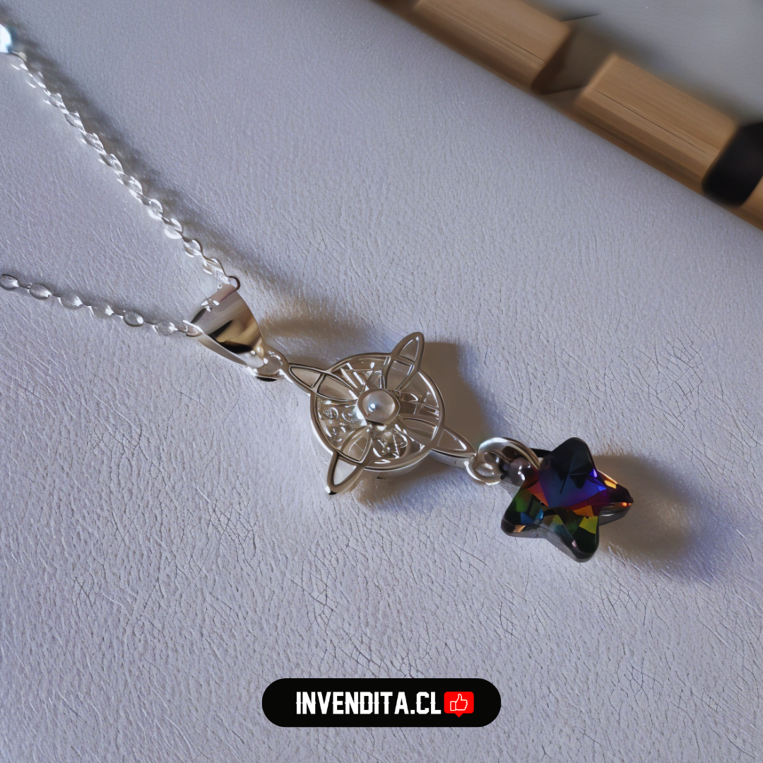 Collar de plata 925 nudo de brujas piedra luna estrella cristal hecho con Swarovski