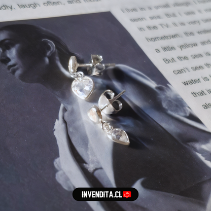 Aros de Plata 925 dos corazones colgando