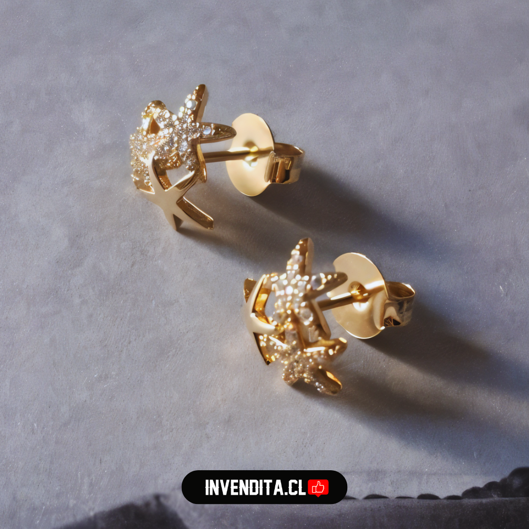 Aros enchapados en oro trio de estrellas lisa y circones