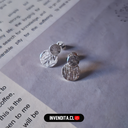 Aros de plata 925 doble placa circular satinadas