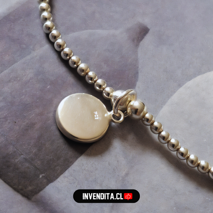 Pulsera de plata 925 diseño de esferas con placa circular