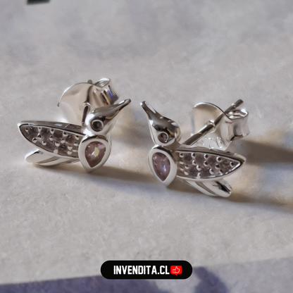 Aros de plata 925 colibrí circones rosa