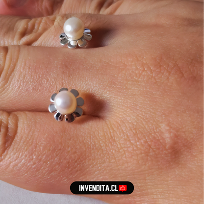Aros de plata 925 diseño flor con perla