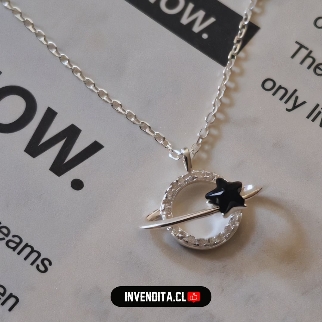 Collar de plata 925 diseño planeta con estrella y circones