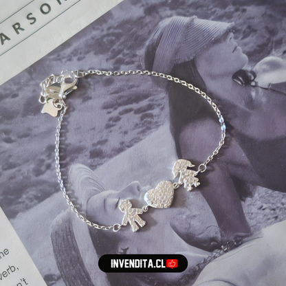 Pulsera de plata 925 figuras y placa corazón con circones