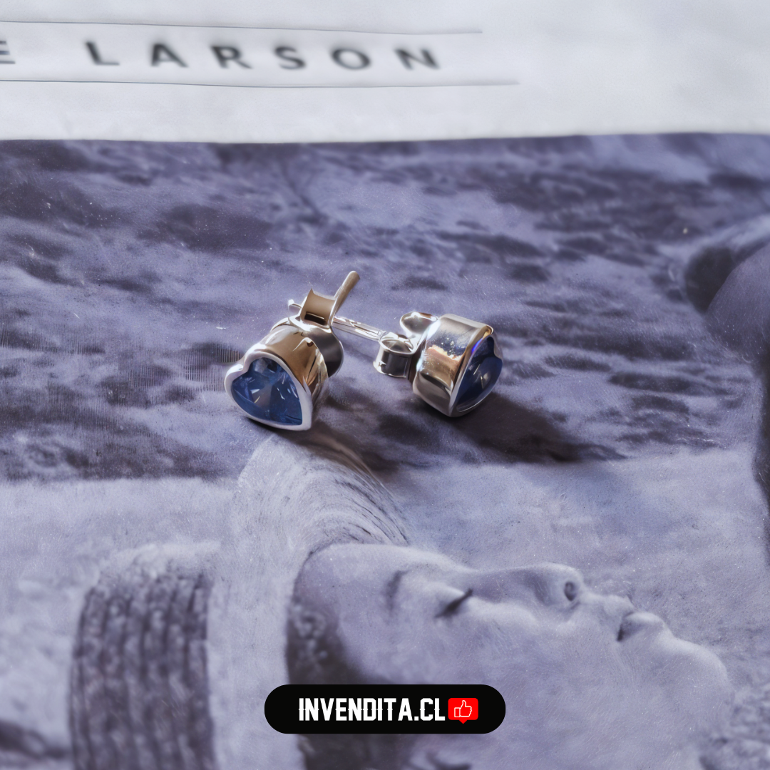 Aros de plata 925 circón corazón celeste