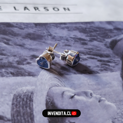 Aros de plata 925 circón corazón celeste