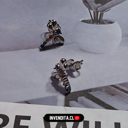 Aros de plata 925 diseño libélula con circones de colores