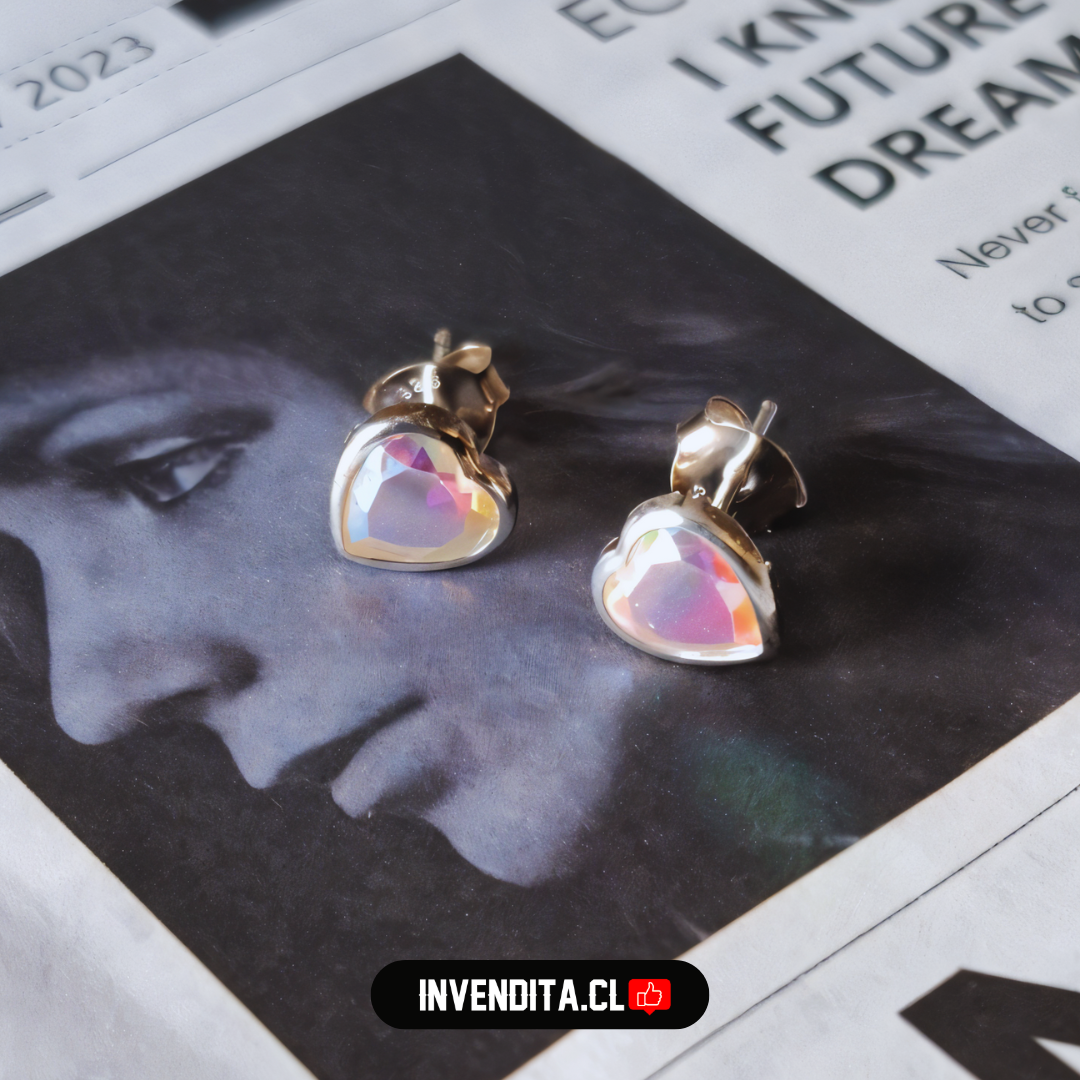 Aros de plata 925 pequeños corazones tornasol