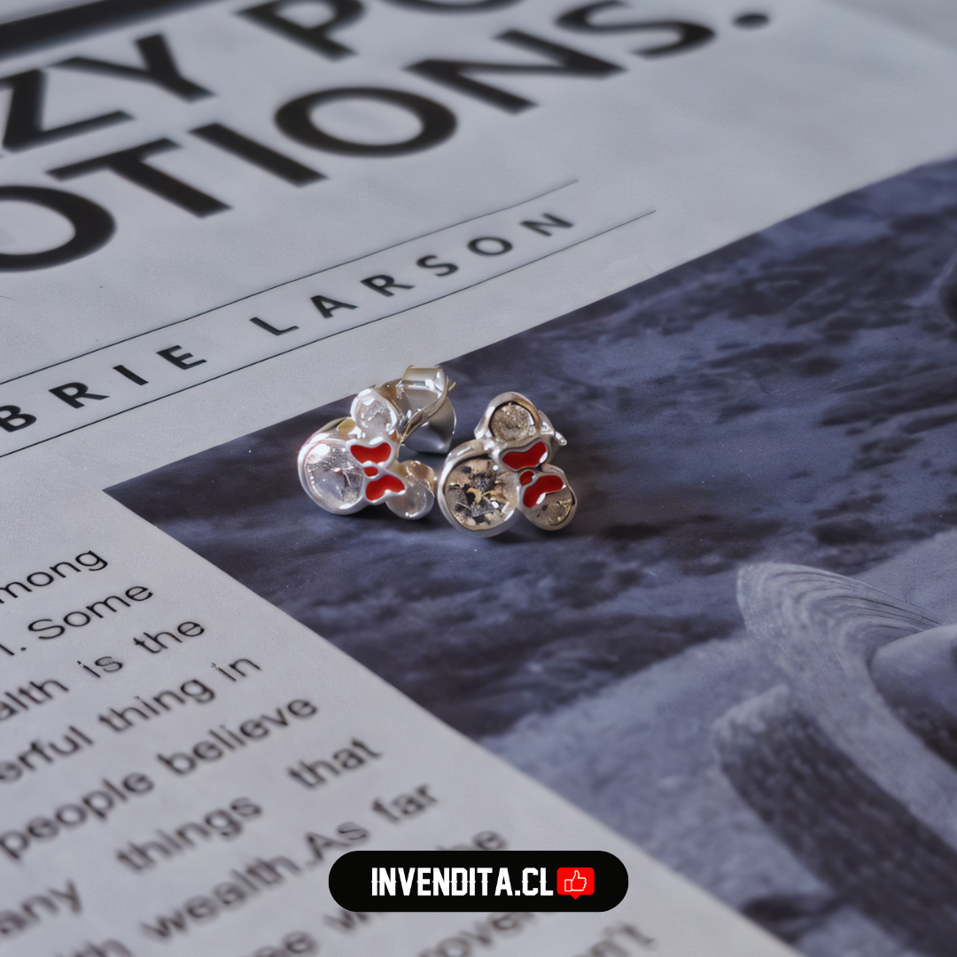 Aros de plata 925 diseño Minnie Mouse con circones y listón esmaltado