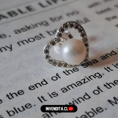 Aros de plata 925 diseño corazón de circones con perla