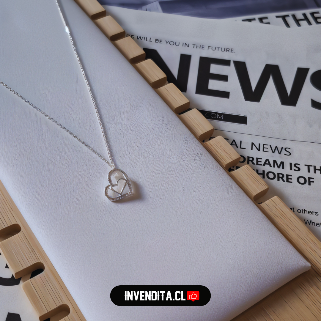 Collar de plata 925 doble corazón con circones