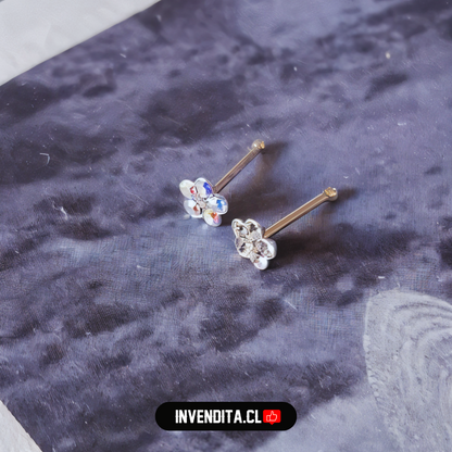 Aros de plata 925 piercing flor con circones