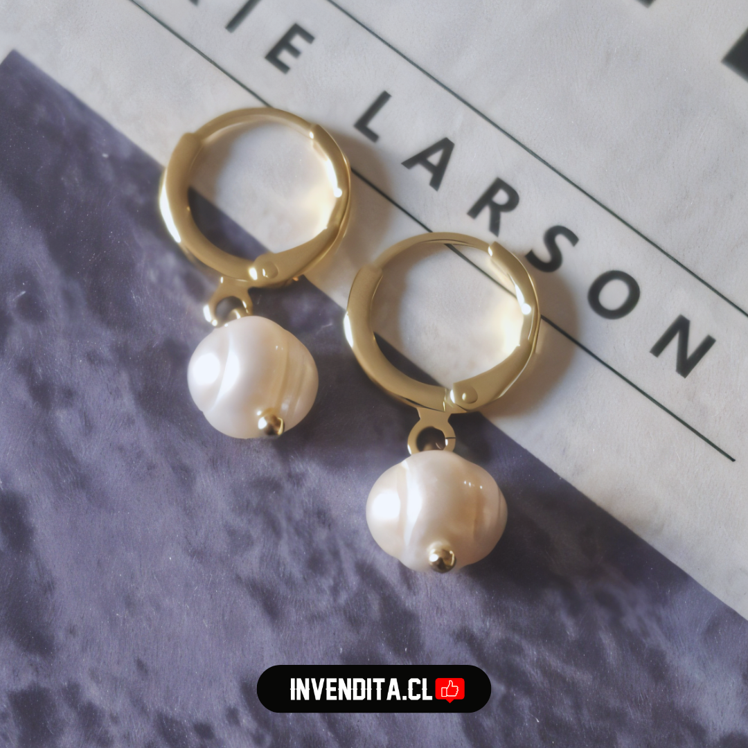 Aros enchapados en oro argollas con perlas planas de imitación