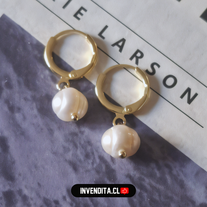 Aros enchapados en oro argollas con perlas planas de imitación