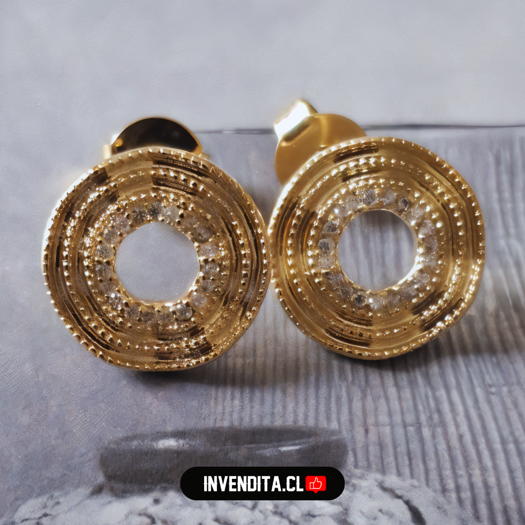 Aros enchapados en oro placa calada con circones