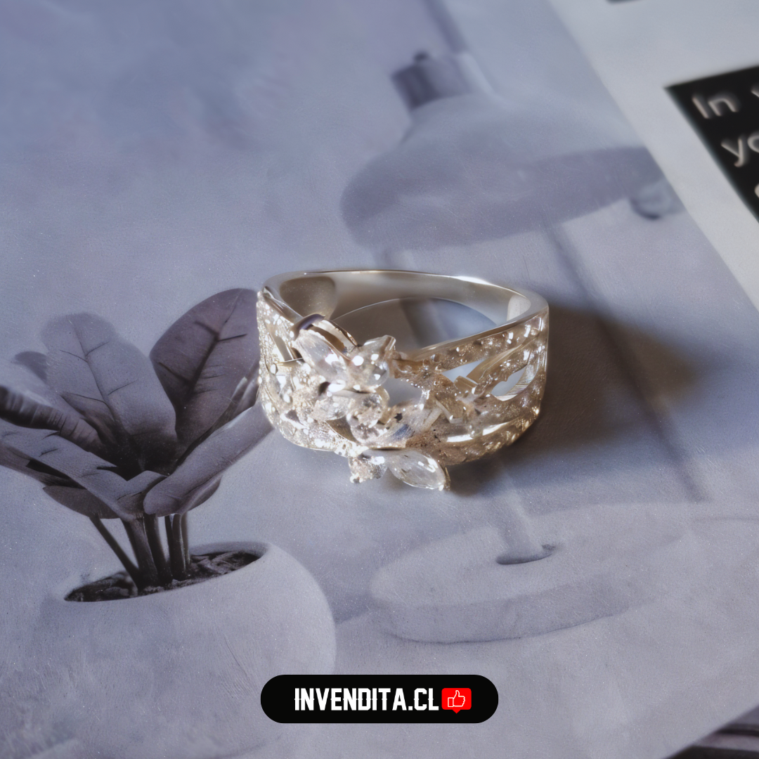 Anillo de plata 925 diseño mariposas con serie de circones