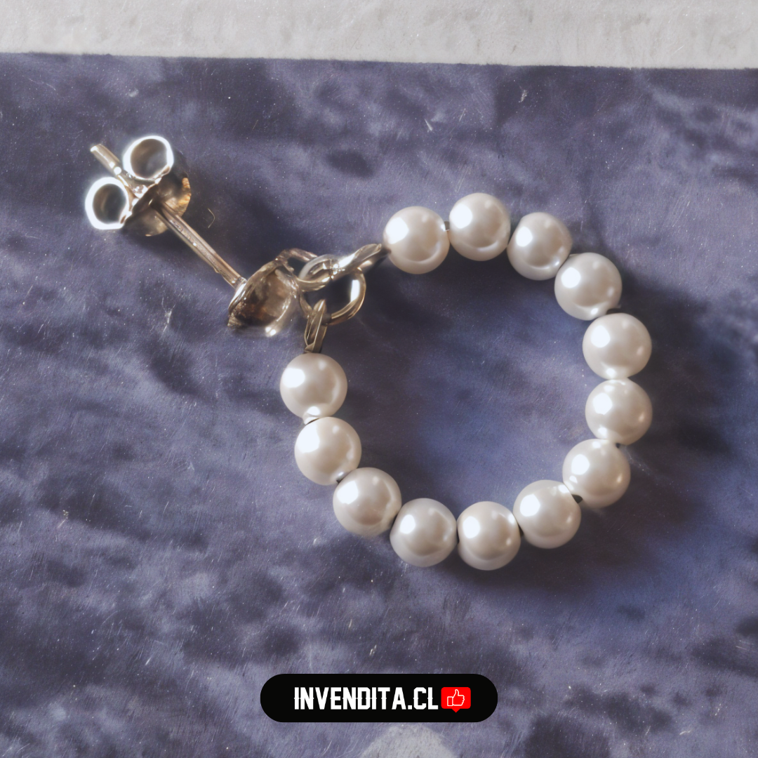 Aros de plata 925 semi esfera con argolla de perlas