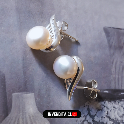 Aros de plata 925 alas con gran perla