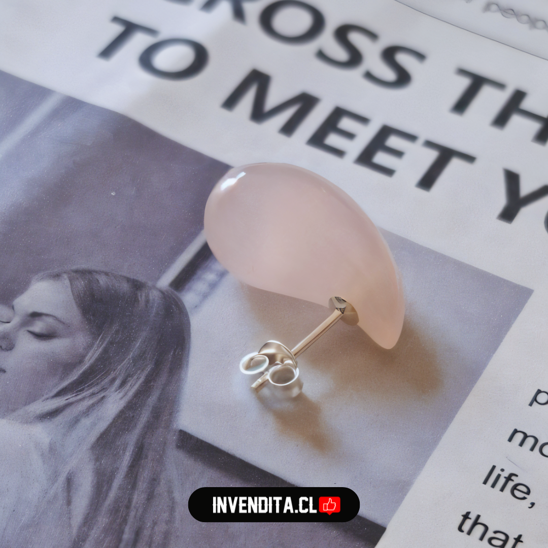Aros de plata 925 gota chunky cuarzo rosado