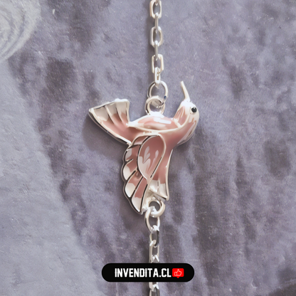 Pulsera de plata 925 colibrí esmaltado rosa