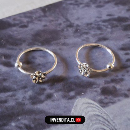 Aros de plata 925 piercing flor estilo Bali