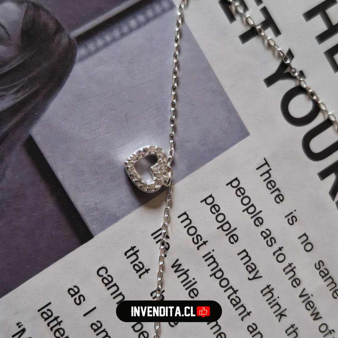 Tobillera de plata 925 doble cadena con colgantes corazón y circones