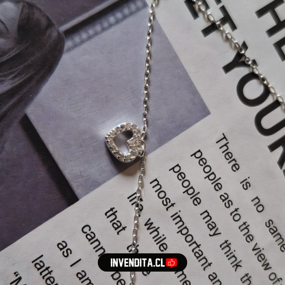 Tobillera de plata 925 doble cadena con colgantes corazón y circones