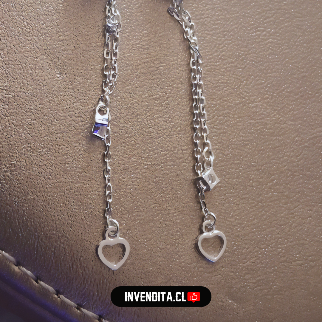 Aros de plata 925 diseño corazones con circones doble cadena