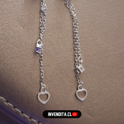 Aros de plata 925 diseño corazones con circones doble cadena