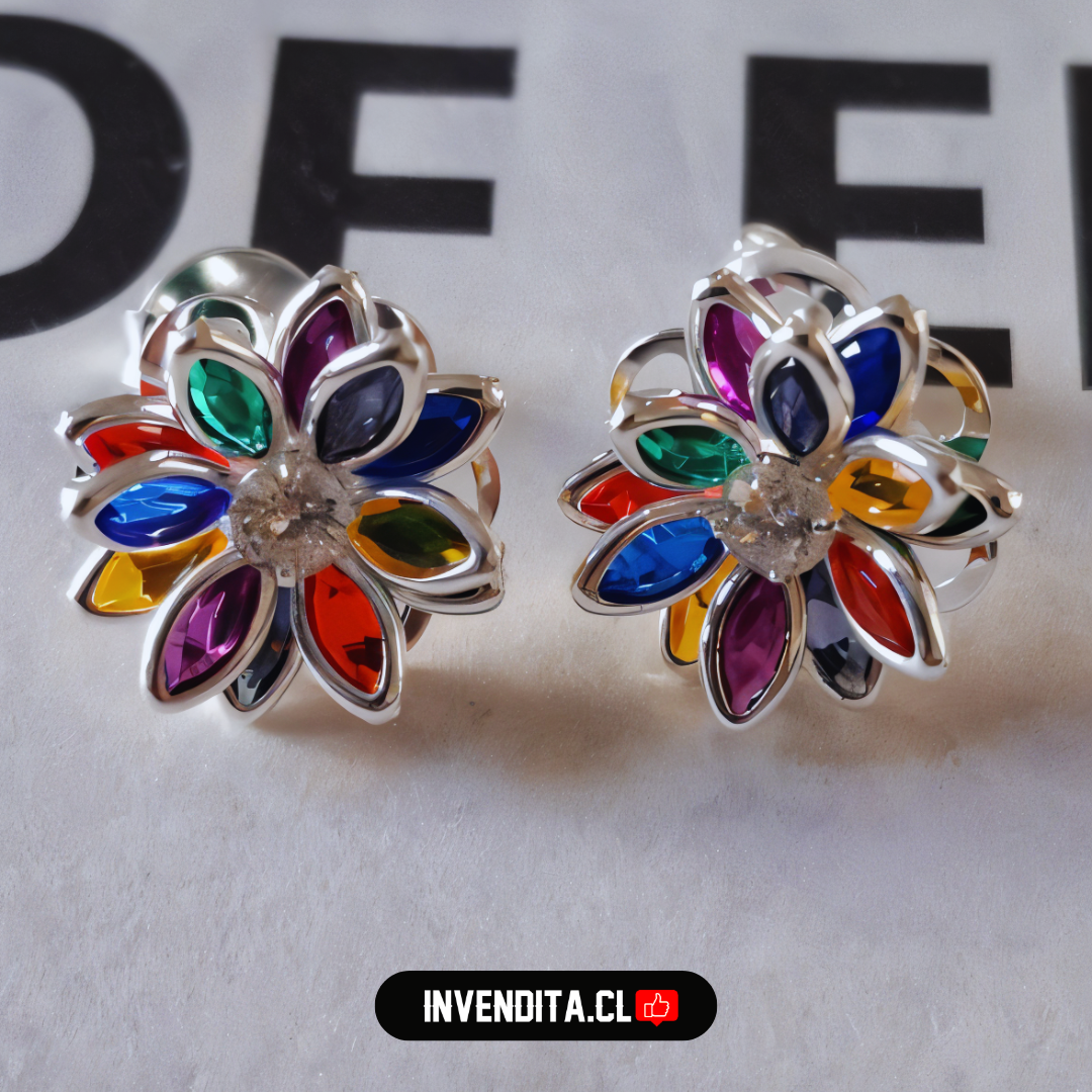 Aros enchapados en plata diseño flor de circones