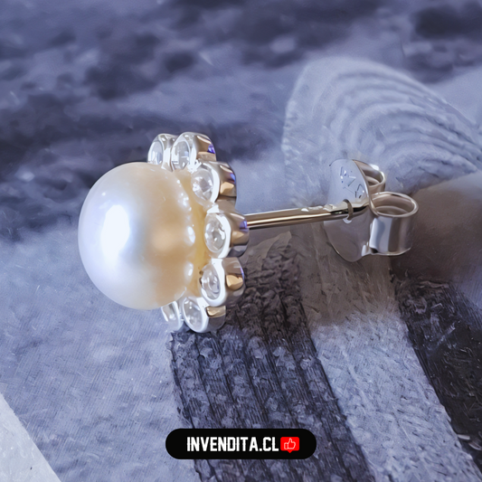 Aros de plata 925 diseño pétalos de circones y perla