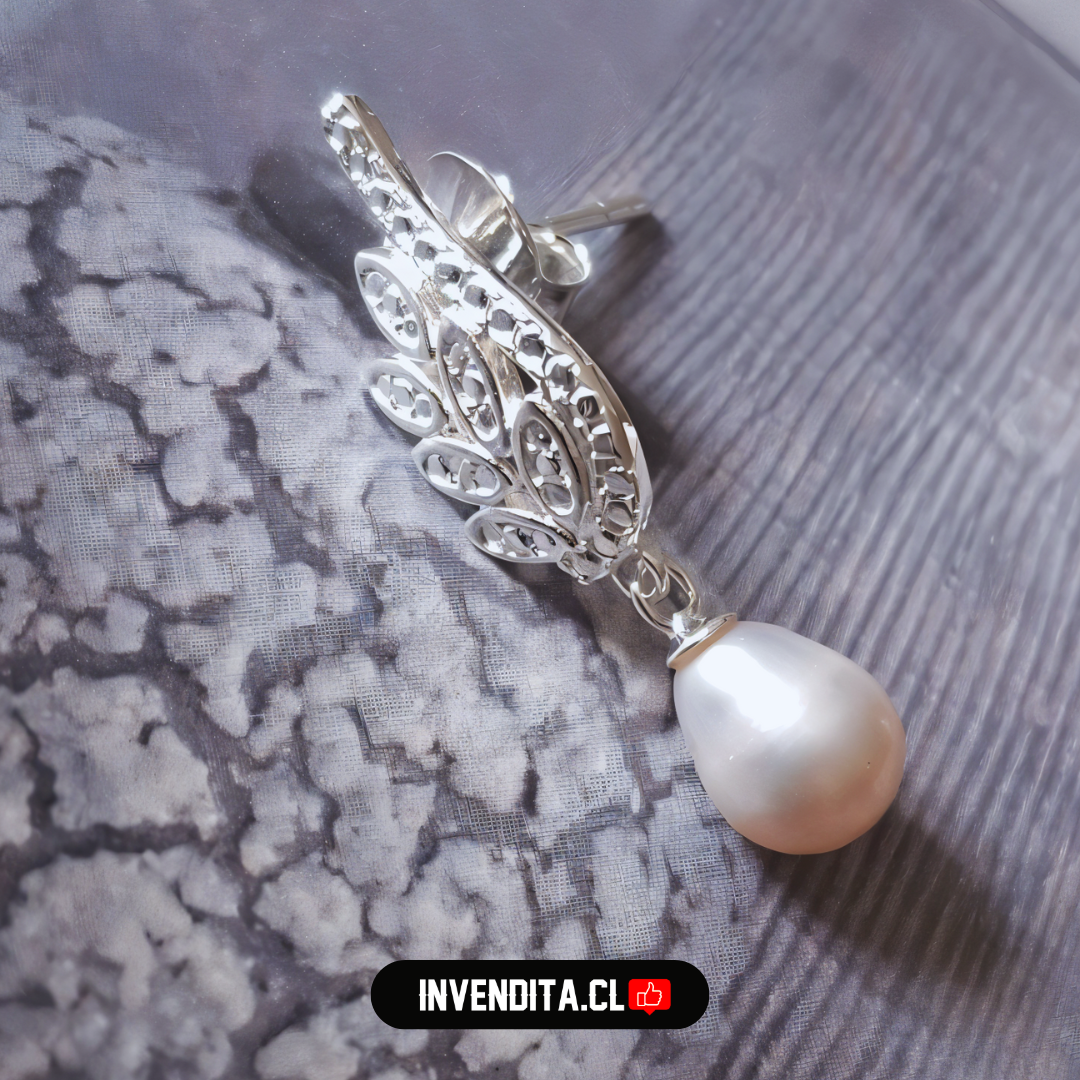 Aros de plata 925 pluma con perlas de río
