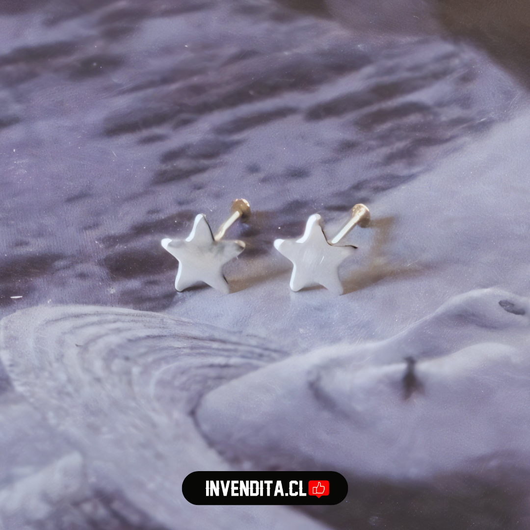 Aros de plata 925 piercing estrella gris