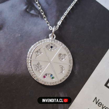 Collar de plata 925 medallón con diferentes signos