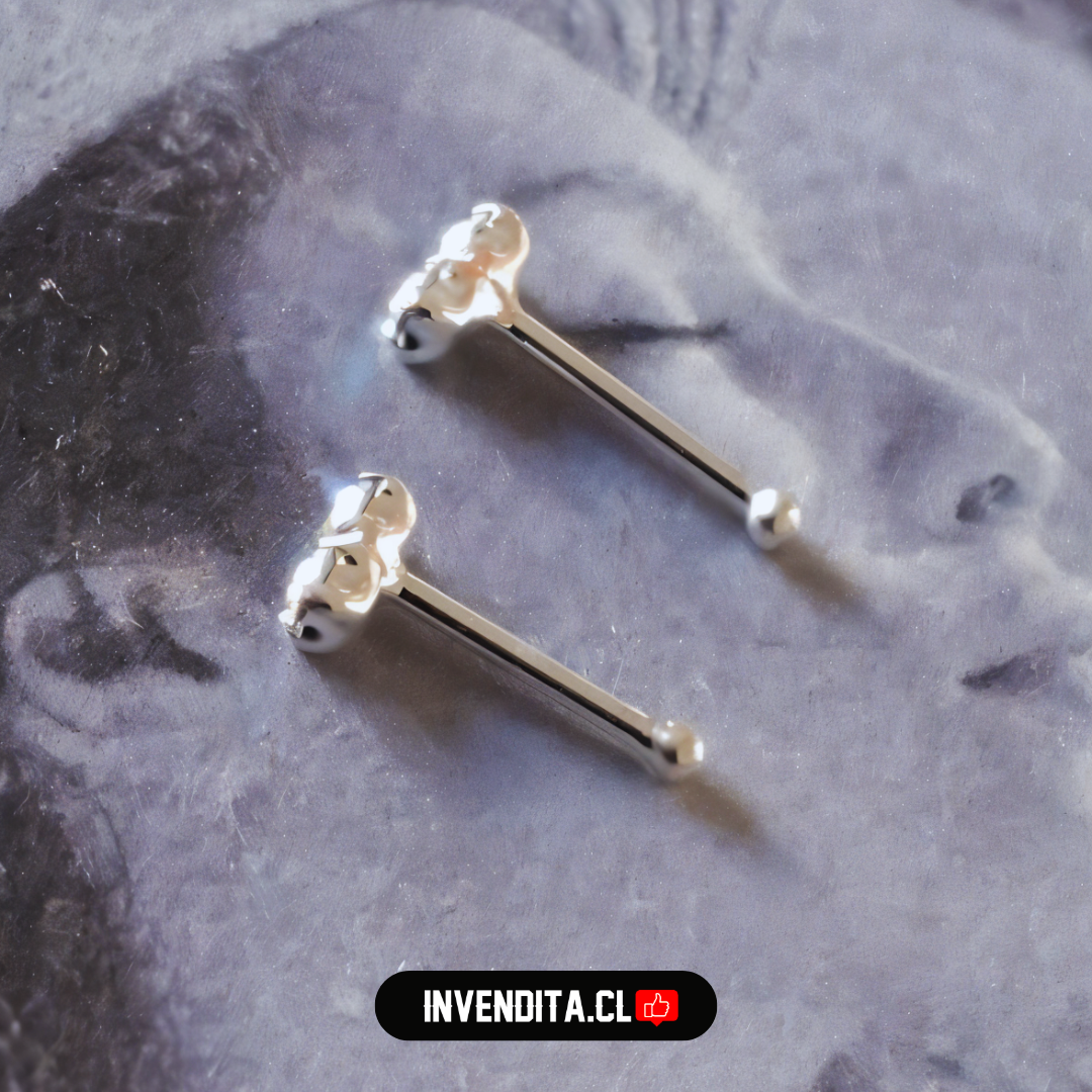 Aros de plata 925 piercing doble cuadrado