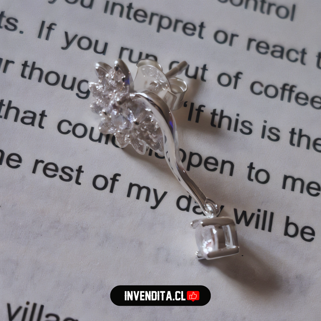 Aros de plata 925 flor Larga con circones