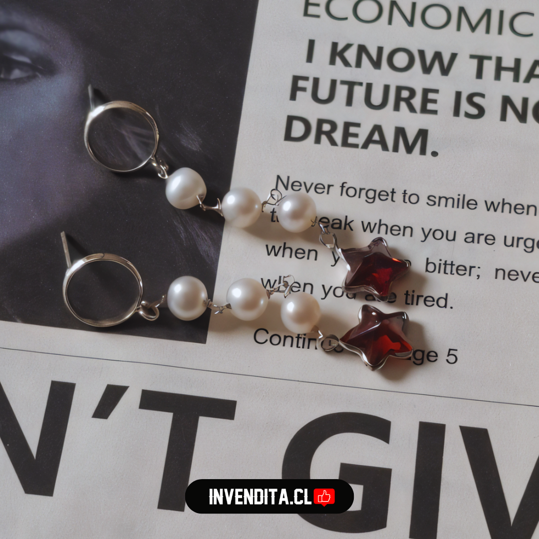 Aros de plata 925 perlas con estrella roja