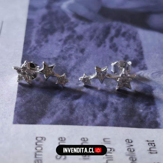 Aros de plata 925 tres estrellas juntas