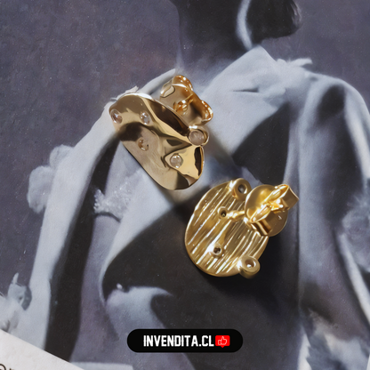 Aros enchapados en oro placas ovaladas con circones