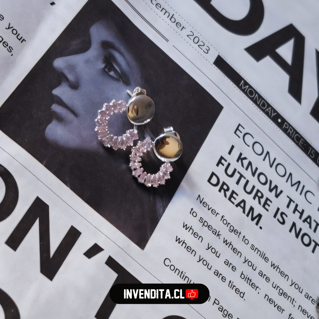 Aros de plata 925 estilo argolla con serie de circones rosas