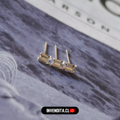 Aros de plata 925 piercing circón rectangular