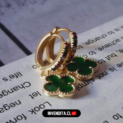Aros enchapados en oro argollas con placa flor verde