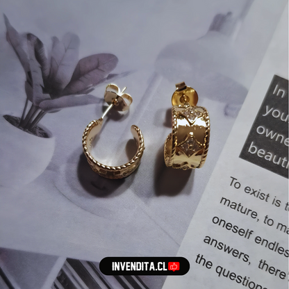Aros enchapados en oro argollas semi abierto enmarcado de estrella con circones