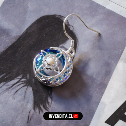Aros de plata 925 nudo de brujas con piedra luna y cristal Swarovski