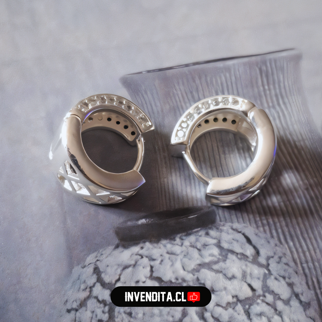 Aros enchapados en plata argollas gruesas con hilera de circones