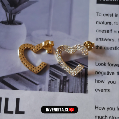 Aros enchapados en oro corazones placas de circones