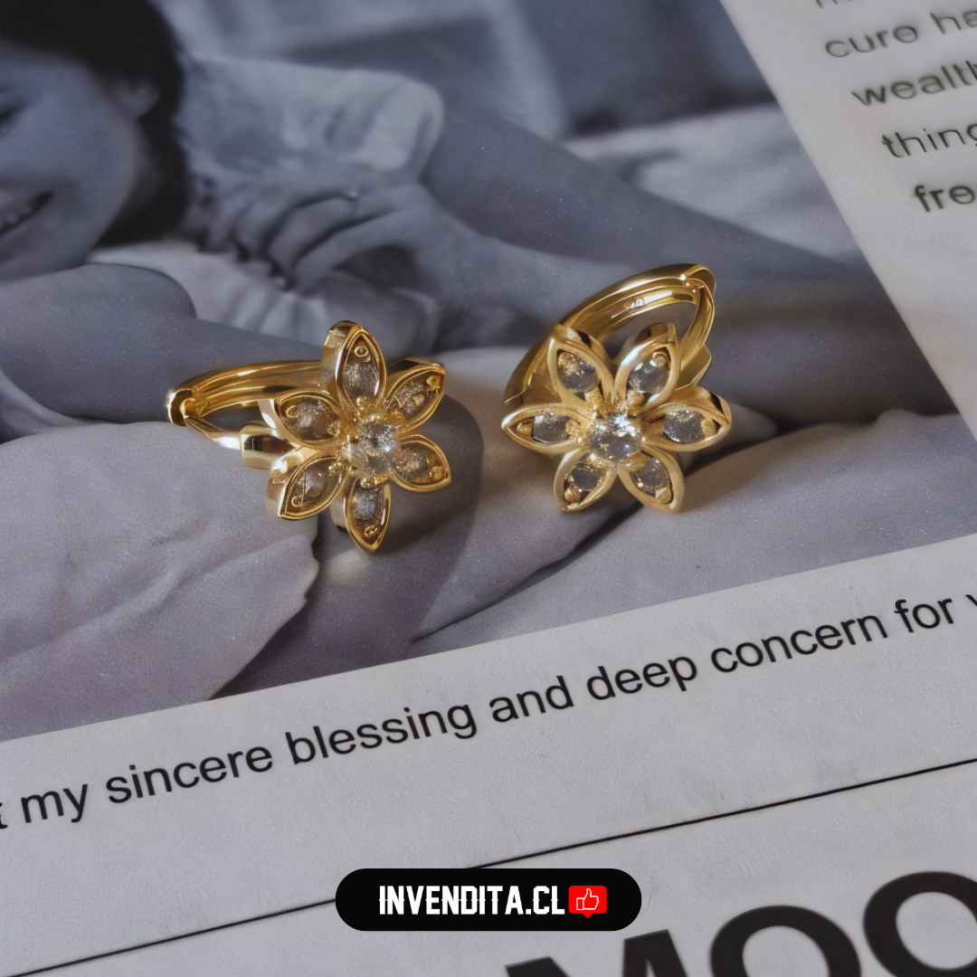 Aros enchapados en oro diseño flor de circones tradicionales